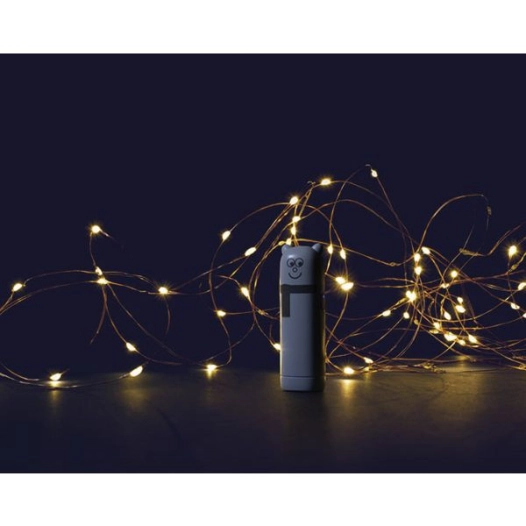 Batterie Rechargeable Gde Micro Led3,7v - L:10m - 100 Micro Led Blanc Chaud - Animation 8 Fonctions - Câble Cuivre Transparent