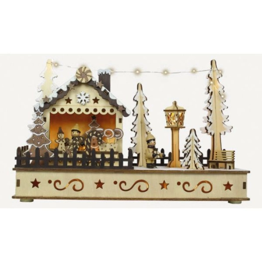 Cabine Bonbon De Noël En Bois Led3v - L:28cm X I:10cm X H:18cm - 10 M Icro Led Blanc Chaud + 5 Led Blanc Chaud - Fixe