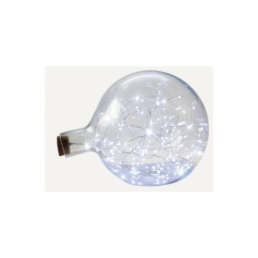 Bocal En Verre Micro Led4,5v - Dia. 23cm X H:30cm - 200 Micro Led Blan C Pur