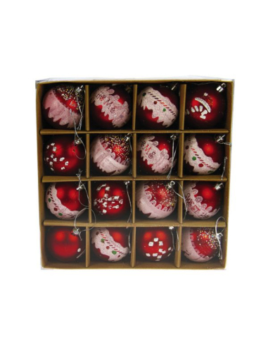 Set De 16 Boules Rouge Fantaisies - 6cm