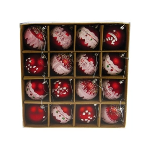 Set De 16 Boules Rouge Fantaisies - 6cm