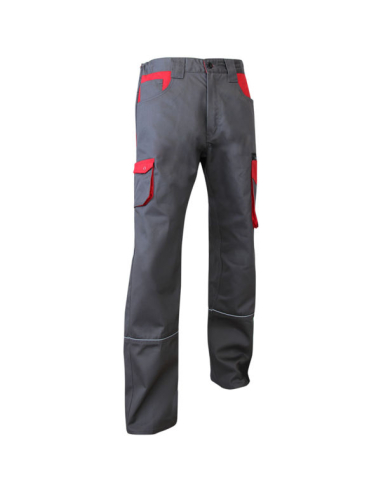Pantalon Lin Multipoches - Bicolor Gris/Rouge - Taille 54