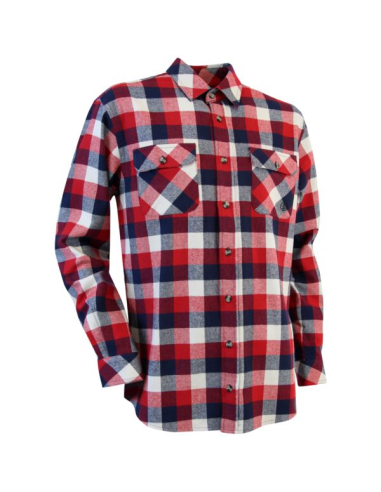 Chemise Pocker Ml 100% Coton Flanelle Carreau Rouge 190g/M2 - Taille 7