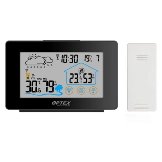 station meteo radio controlee tactile noir et blanc avec sonde exterieure
