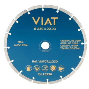 Disque Diamant Segmenté Pour Travaux Généraux Pour La Coupe À Sec. Mesures: Ø230x3x22,23mm Viat0711230 Viat