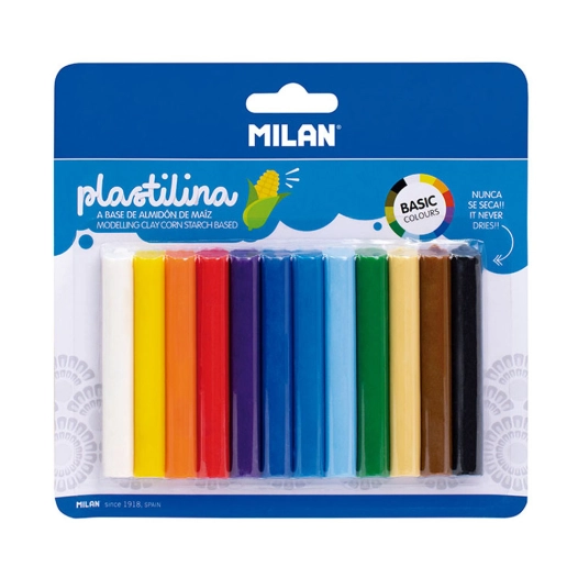 Blister De 12 Bâtonnets Plastiline Colorés 140g Milan