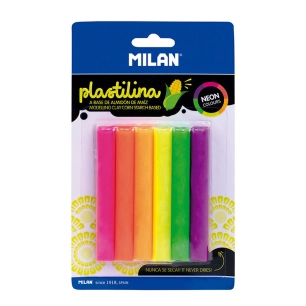 Blister De 6 Bâtonnets Plastiline Couleur Fluo 70g Milan