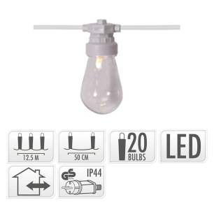 Guirlande 20 Leds Usage Intérieur/Extérieur Ip44 Lumière Chaude Type Vintage 12.5m