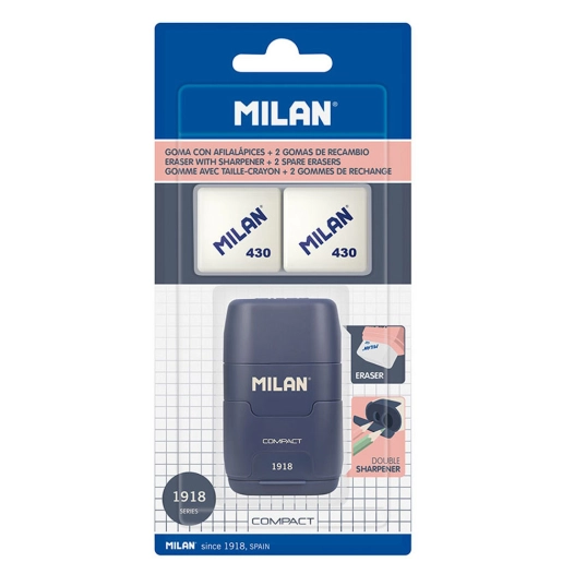 Aiguiseur Blister Compact Serie 1918 Bleu + 2 Gommes De Rechange Milan