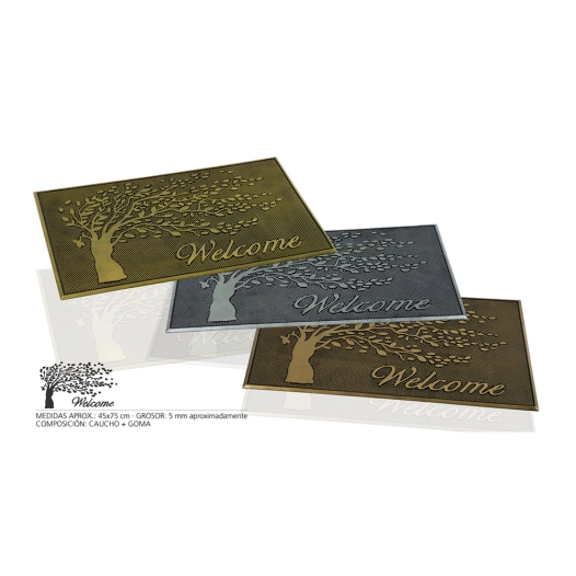 Paillasson En Caoutchouc Arbre De Bienvenue Couleurs Assorties 75x45xm Hidalgo. - Hidalgo