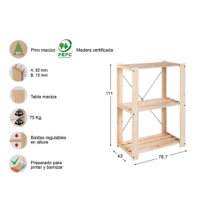 Étagère Doublée Evolution 3 111x76,7x43cm Pin Plein Astigarraga