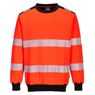 Sweat à col rond PW3 haute-visibilité - 4XL - Rouge/noir - PORTWEST