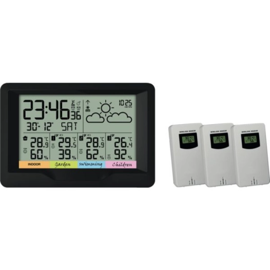 Station meteo radio controlée noir et blanc avec 3 sondes exterieures - OPTEX