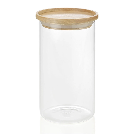 Contenant En Verre/Bois Ø9,5x17,5cm Cc16204 Andrea House - Andrea House