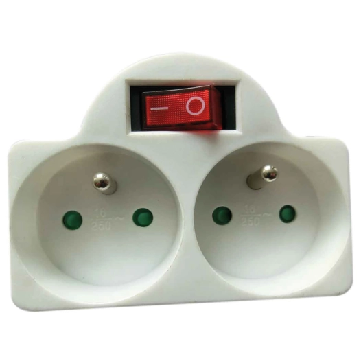 Fiche biplite 2p+t avec interrupteur 2 x 2p+t - DHOME