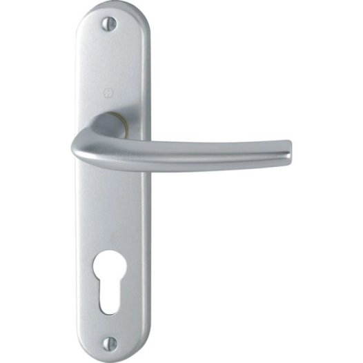 Poignée de porte aluminium Plaque 186 x 37 mm - entraxe de fixation 165 mm - Argent - Clé I - hoppe