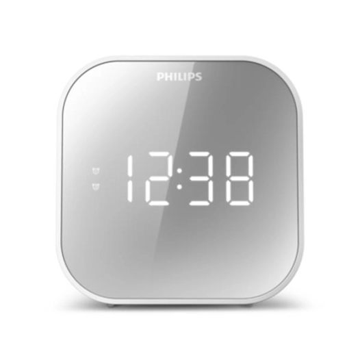 Radio-réveil FM - Grand afficheur - Double alarme - Snooze - Arrêt programmé - USB Charge - Blanc/miroir - PHILIPS
