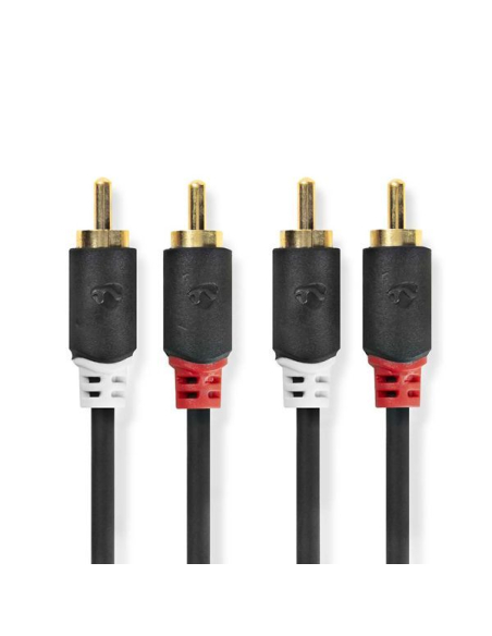 Câble audio stéréo 2x RCA Male 2x RCA Male Plaqué or 1.00 m Rond Anthracite Boite avec Fenêtre - NEDIS