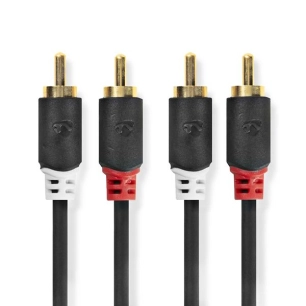Câble audio stéréo 2x RCA Male 2x RCA Male Plaqué or 5.00 m Rond Anthracite Boite avec Fenêtre - NEDIS