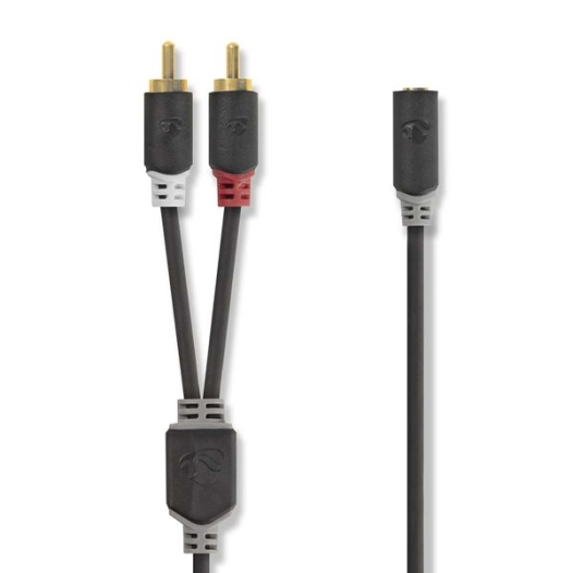 Câble audio stéréo 2x RCA Male 3.5 mm Femelle Plaqué or 0.20 m Rond Anthracite Boite avec Fenêtre - NEDIS