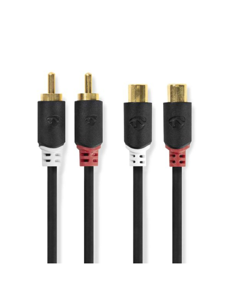 Câble audio stéréo 2x RCA Male 2x RCA Femelle Plaqué or 2.00 m Rond Anthracite Boite avec Fenêtre - NEDIS