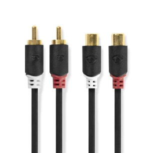 Câble audio stéréo 2x RCA Male 2x RCA Femelle Plaqué or 2.00 m Rond Anthracite Boite avec Fenêtre - NEDIS