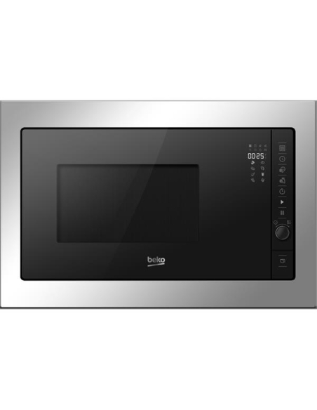 25 L 900 W + gril 1000 W -Electronique-8 Menus auto-Cavité inox-H 38 cm-Avec kit encast. -Inox et verre - BEKO