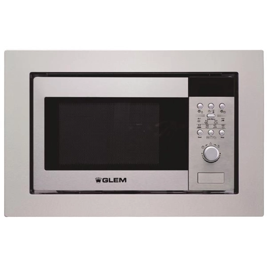 20 L 900 W + gril 1000 W-Electronique-8 programmes-Cavité inox-H 38 cm-Avec Kit encastr.-Inox - GLEM