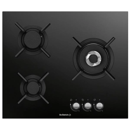 Dessus verre-3 feux gaz dt 1 triple cour. 3,5kW-All 1 main-Grilles fonte-Noir - DE DIETRICH