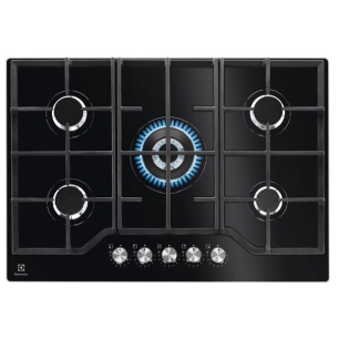 Dessus verre-5 f gaz dt 1 multicour. 3,9 kW-All 1 main-StepPower-Grilles fonte-Cdes front.-L 74 cm - Noir - ELECTROLUX