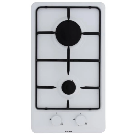 Domino 2 feux gaz - All.1 main - Thermocouple - Cdes frontales - Grille émaillée -L 29 cm - Blanc - GLEM