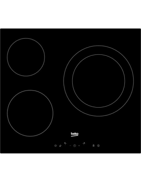 VITROCERAMIQUE-3 zones Hi-light dont 1 Ø 21-27 cm 2,7 kW-3 Minut-Cdes sens.-Noir - BEKO