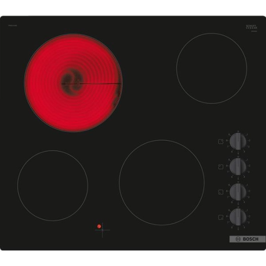 VITROCERAMIQUE-4 QuickLight dt 1x Ø 21 cm 2,2 kW- Cdes latérales par manettes-Sans cadre-Noir - BOSCH