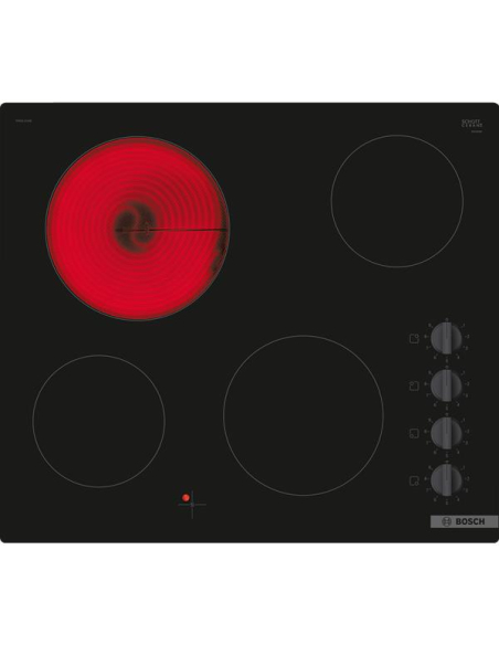 VITROCERAMIQUE-4 QuickLight dt 1x Ø 21 cm 2,2 kW- Cdes latérales par manettes-Sans cadre-Noir - BOSCH