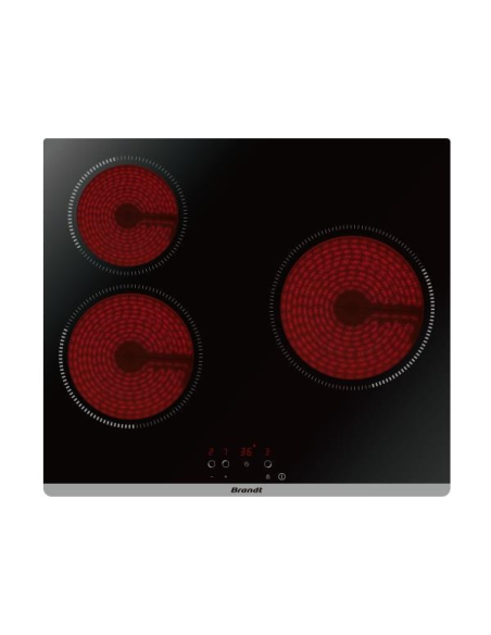 VITROCERAMIQUE-3 zones QuickLight dont 1 Ø 23 cm 2,3 kW-1 Minut-Cdes sens.-Noir - BRANDT