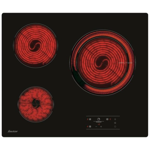 VITROCERAMIQUE-3 foyers radiants dont 1 extensible-3 minuteries-Cdes sensitives-Noir - SAUTER