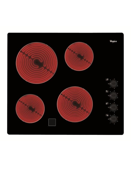 VITROCERAMIQUE-4 radiants dont 1x Ø 21 cm 2,1 kW-Cmdes manettes latérales-Noir - WHIRLPOOL