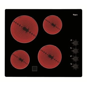 VITROCERAMIQUE-4 radiants dont 1x Ø 21 cm 2,1 kW-Cmdes manettes latérales-Noir - WHIRLPOOL