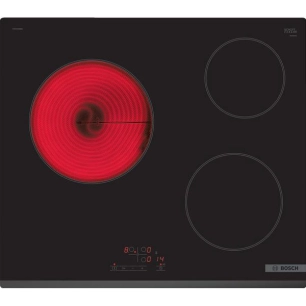 VITROCERAMIQUE - 3 radiants dont 1x Ø 23 cm 2,5 kW - Cdes TouchSelect - Avant biseauté - Noir - BOSCH