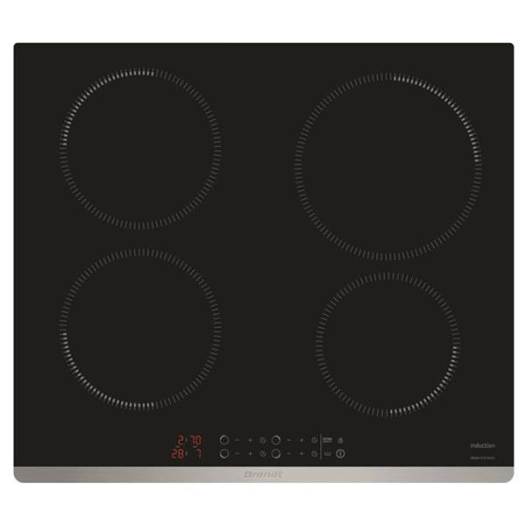 INDUCTION-4 zones dont 1x Ø 21 cm 3,6 kW-UltraBoost-4 minuteries-Pack 10 sécu-Noir+profil avt inox - BRANDT