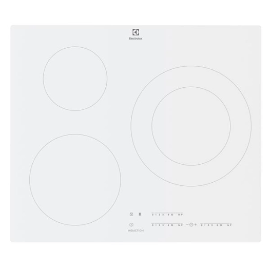 INDUCTION - 3 zones dont 1x Ø 18-28 cm 5,2 kW - 3 min.- Cdes sensistives Slider - Blanche - ELECTROLUX