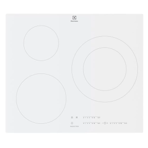 INDUCTION - 3 zones dont 1x Ø 18-28 cm 5,2 kW - 3 min.- Cdes sensistives Slider - Blanche - ELECTROLUX