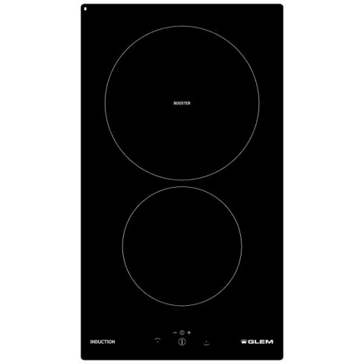 Domino induction 30 cm - 2 zones dt 1x Ø 22cm 2 kW - Commandes sensitives - Noir - GLEM