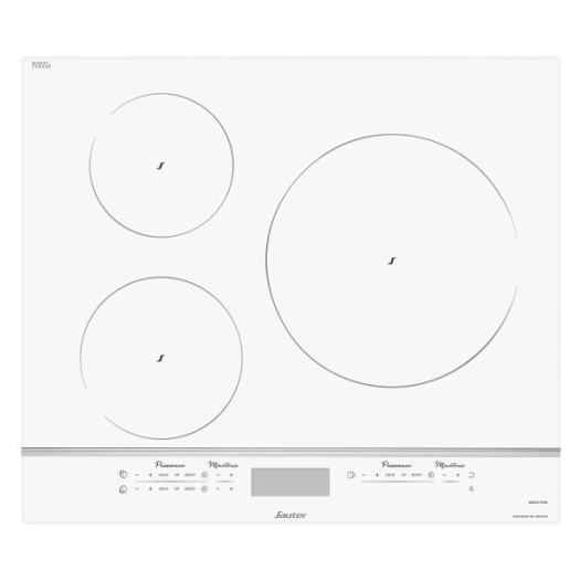 INDUCTION - 3 zones dont 1x Ø 28 cm 4 kW - 3 minuteurs - Barre alu - Blanc - SAUTER