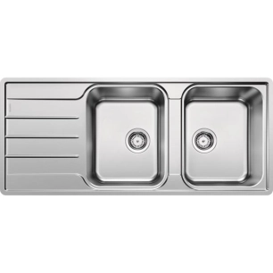 BLANCO LEMIS 8 S-IF - 2 cuves + égouttoir - 1160 x 500 - Siphon - Vidage manuel - Inox brossé - BLANCO