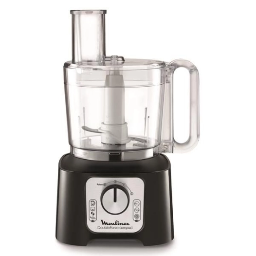 Double Force Compact - 800 W-Bol 3 L-Râpe et tranche-Blender 1,25L-Mini hachoir-Noir - MOULINEX