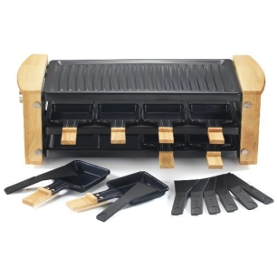 Service à raclette / gril - 1200W - 8 poêlons - Corps en métal et finition bois - KITCHENCHEF