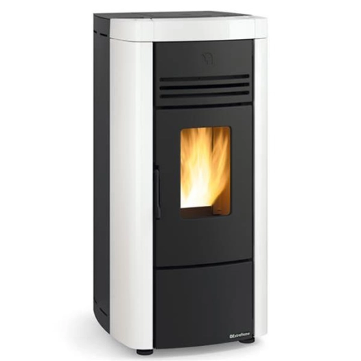 8 kW - Granulés - Trémie 15 kg - Porte fonte - RT2012 - Tlcde - Acier peint blanc + top faïence - NORDICA EXTRAFLAME