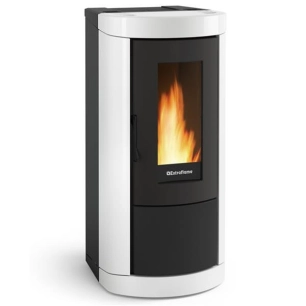 8 kW-Granulés-Trémie 17 kg-Porte fonte-RT2012-Sortie air chaud dessus-Tlcde-Acier peint blanc - NORDICA EXTRAFLAME