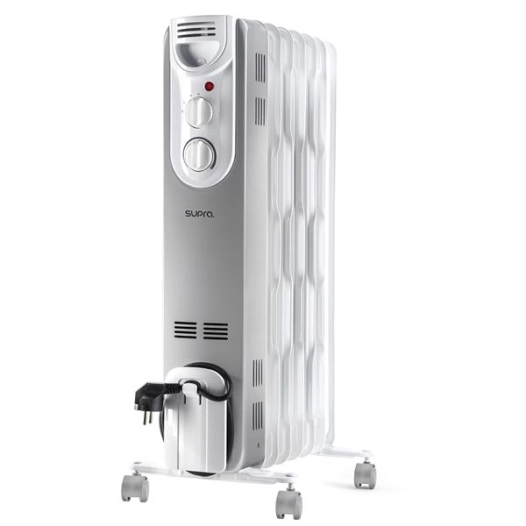 Bain d’huile-1500 W-Thermostat-Hors gel-3 allures-Eléments 3D- Roulettes - Poignée - Blanc - SUPRA
